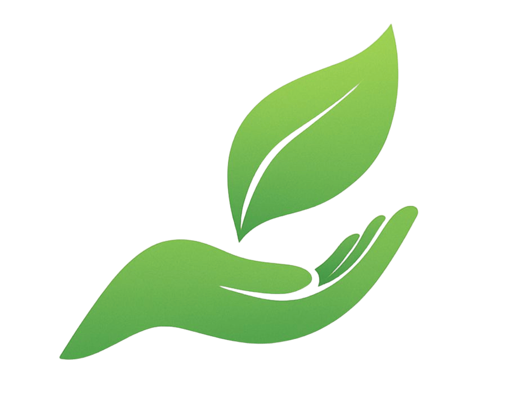 Grüne Handfläche hält ein grünes Blatt.