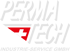Perma Tech Logo mit rotem Dreieck und weißem Schweizer Kreuz, darunter "INDUSTRIE-SERVICE GMBH".