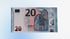Ein 20-Euro-Schein mit gotischen Fensterdetails und der Zahl „20“ in der Mitte.