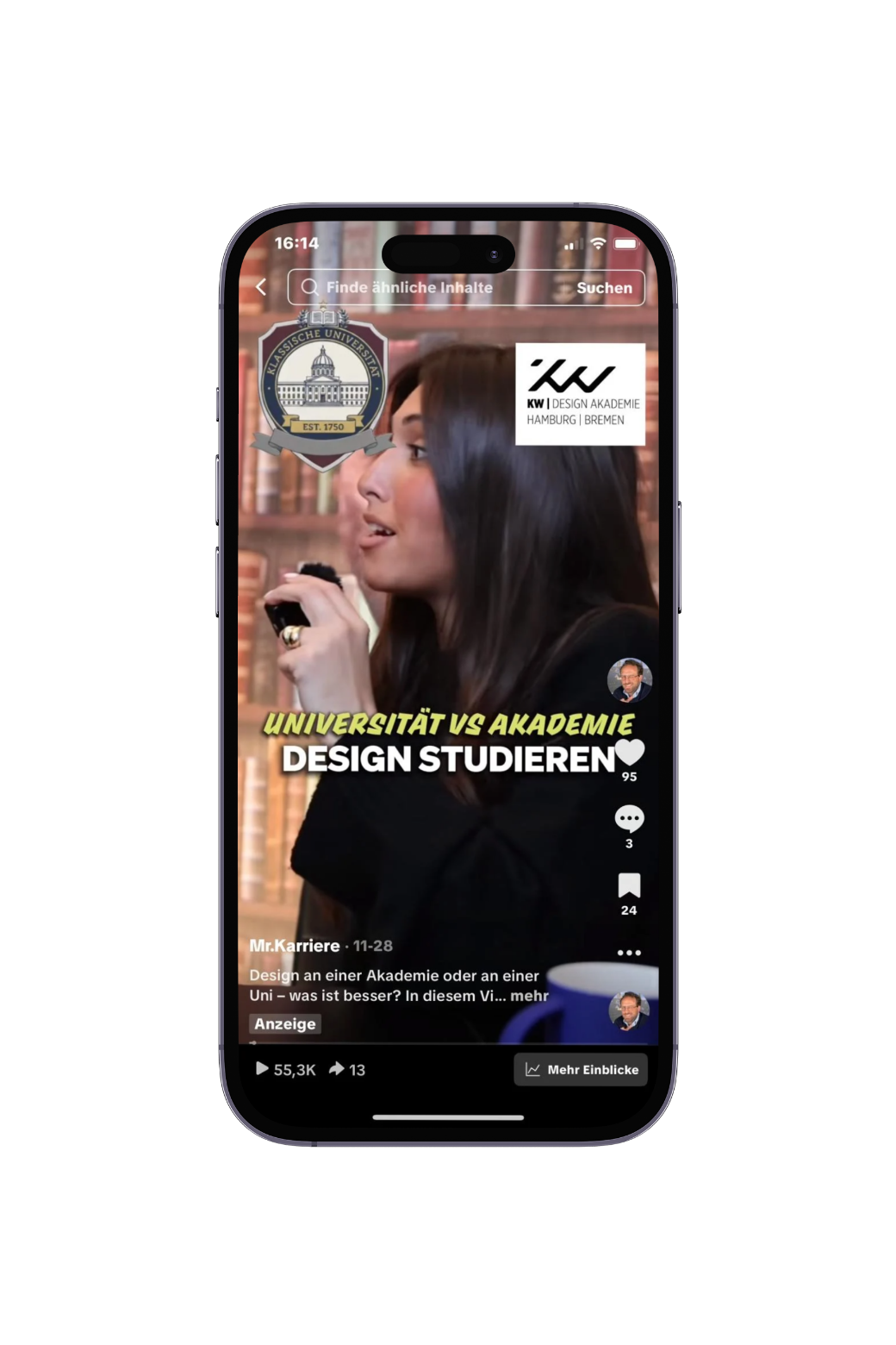 Das Video der KW Design Akademie Kampagne auf einem Smartphone