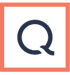 Dunkelblaue Großbuchstabe Q auf grünem Hintergrund mit orangefarbenem Rahmen.