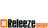 Releeze Group Logo mit stilisiertem Schmetterlingssymbol in Orange und schwarzem Text.