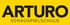 AMEDOM. Institut für Coaching und kreative Weiterbildung. Schwarzer Text "ARTURO SCHAUSPIELSCHULE" auf gelbem Hintergrund.