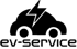 Schwarzes Logo: stilisiertes Elektroauto mit Blitzsymbol oben und dem Text "EV-SERVICE" darunter.