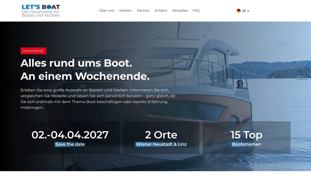 Startseite der Website der Bootsmesse Let's Boat