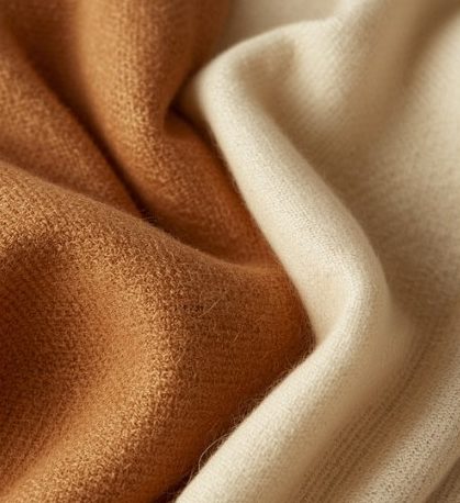 Hochwertige Stoffe in Camel und Creme