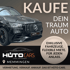 Fünf Luxusautos vor einem Gebäude; Text: "DEIN TRAUMAUTO JETZT KAUFEN", "HUTO CARS", "MEMMINGEN"