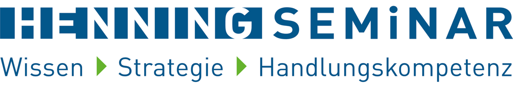 Logo Henning Seminar mit dem Slogan Wissen, Strategie, Handlungskompetenz.