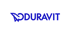 Blaues Duravit-Logo auf dunkelgrünem Hintergrund.