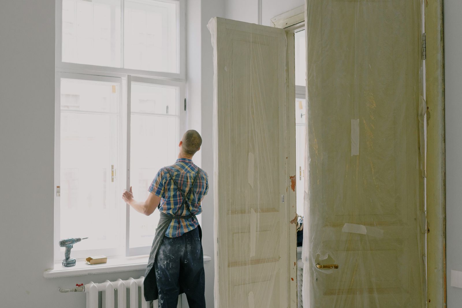 Detail of a replacement window being finished
