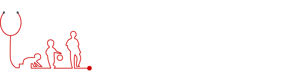 Rotes Stethoskop bildet Familie ab, daneben weißer Text "Dr. med. Björn Hoffmann" auf grünem Hintergrund.