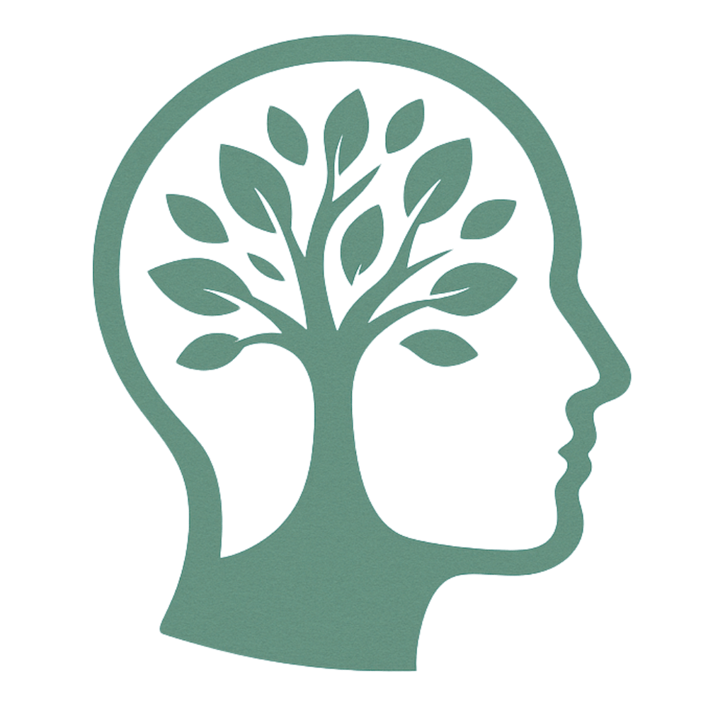 Ein menschlicher Kopf im Profil mit einem Baum als Gehirn.