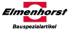 Elmenhorst Bauspezialartikel Logo: Schwarzer Text mit rotem C-förmigem Symbol auf grünem Hintergrund.