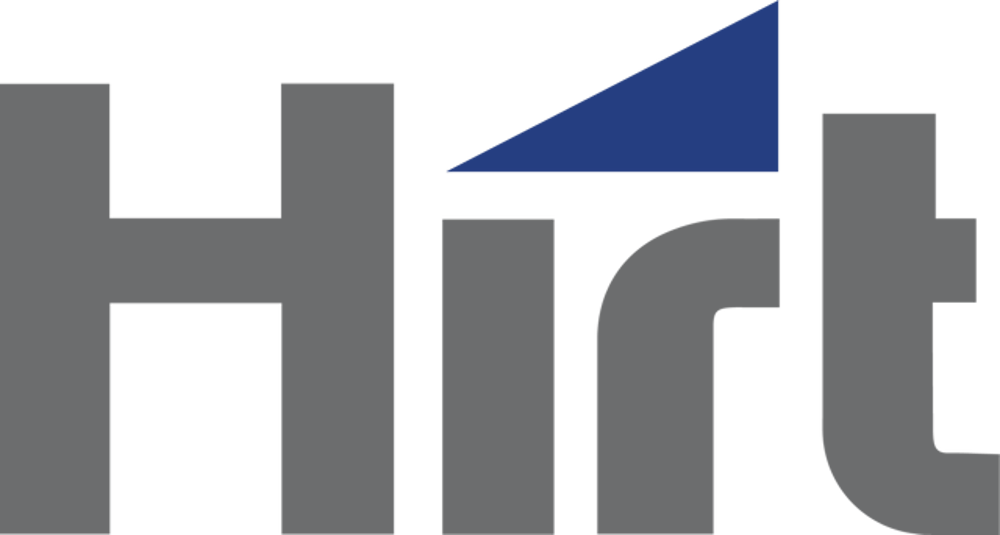 Graues Hirt-Logo mit einem blauen Dreieck oben rechts vom "i".