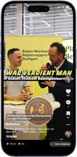 Das Interview des Regierungspräsidiums Stuttgart als TikTok-Video auf dem Smartphone