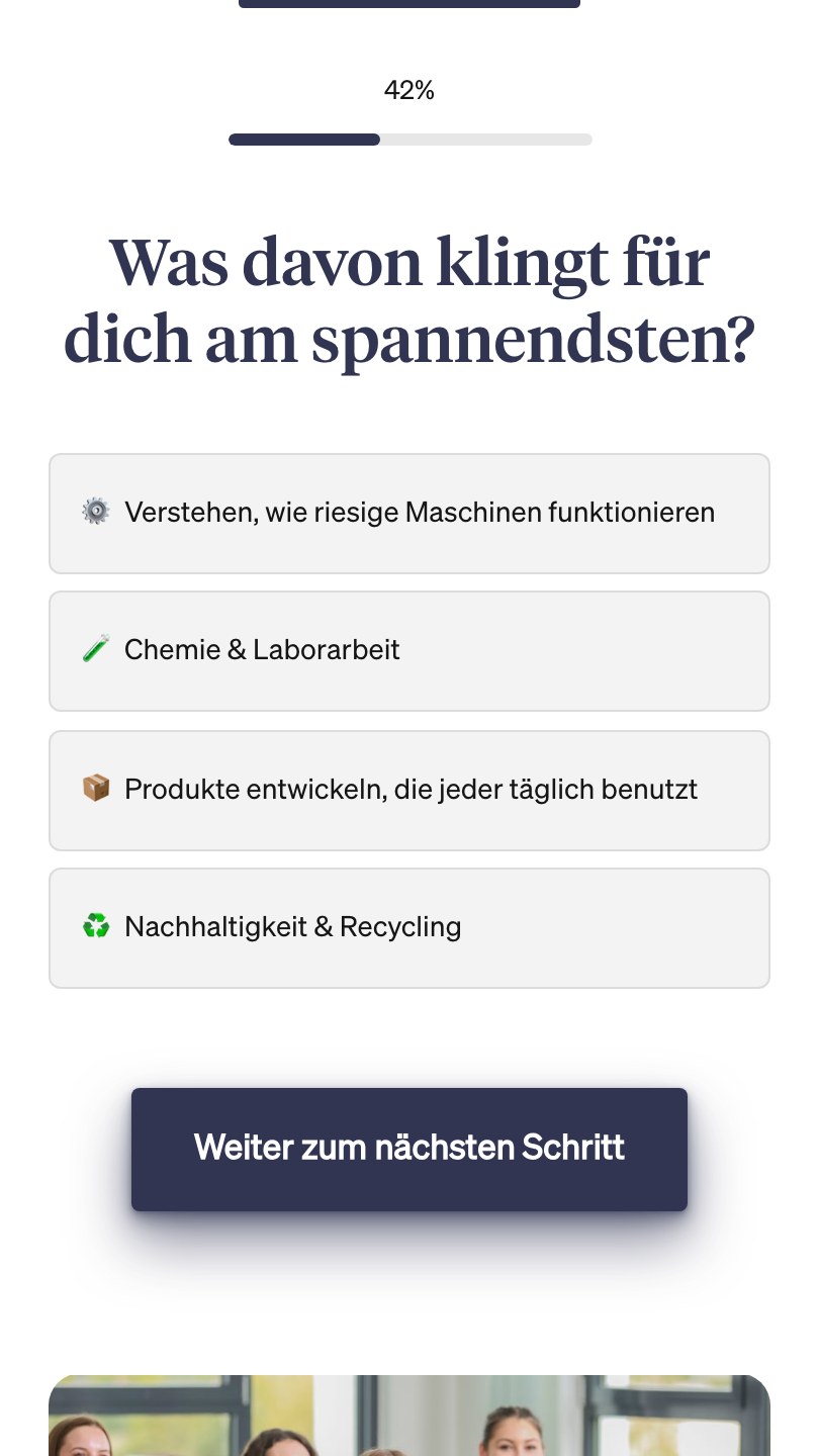 Die Frage nach den Interessen im Bewerbungsfunnel auf dem Handy