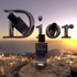 Dior Sauvage Eau de Parfum bottle on a rocky surface with flames, large metallic "Dior" text, sunset background.