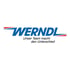 Blaues Werndl Logo mit dem Slogan „Unser Team macht den Unterschied“ und rot-blauen grafischen Akzenten auf weißem Grund.