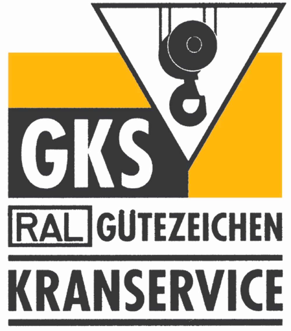 Logo: GKS, RAL GÜTEZEICHEN, KRANSERVICE mit Kranhaken-Symbol.