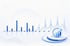 Blue bar chart and dotted line graph showing upward growth trends on a white abstract background.