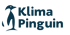 Dunkelblaues Logo mit einer Pinguin-Silhouette und dem Text Klima Pinguin auf schwarzem Hintergrund.