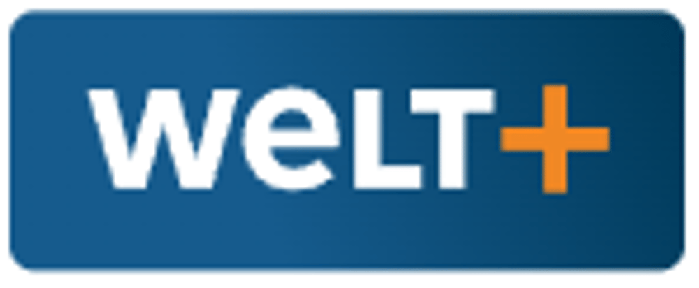 Blaues Logo mit dem weißen Schriftzug WELT und einem orangefarbenen Pluszeichen.