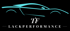 Türkises Autosymbol über dem Text "TF LACKPERFORMANCE" auf schwarzem Hintergrund.