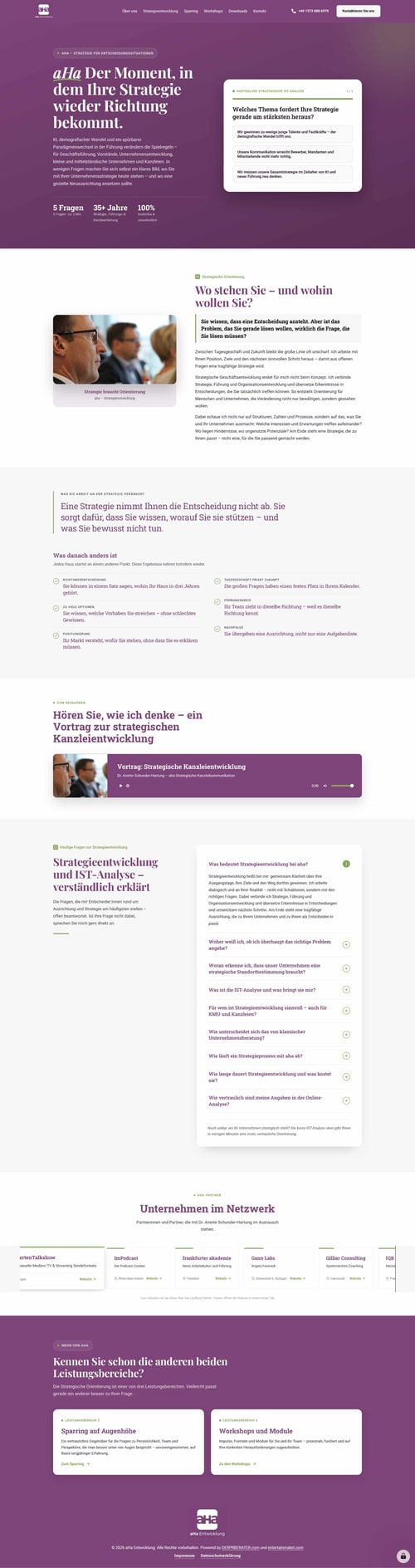 Screenshot der Seite Strategieentwicklung auf der neuen aHa-Website
