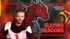 A man in medieval attire with a red dragon and text: "Legend Haven 2020," "SLAYING DRAGONS."