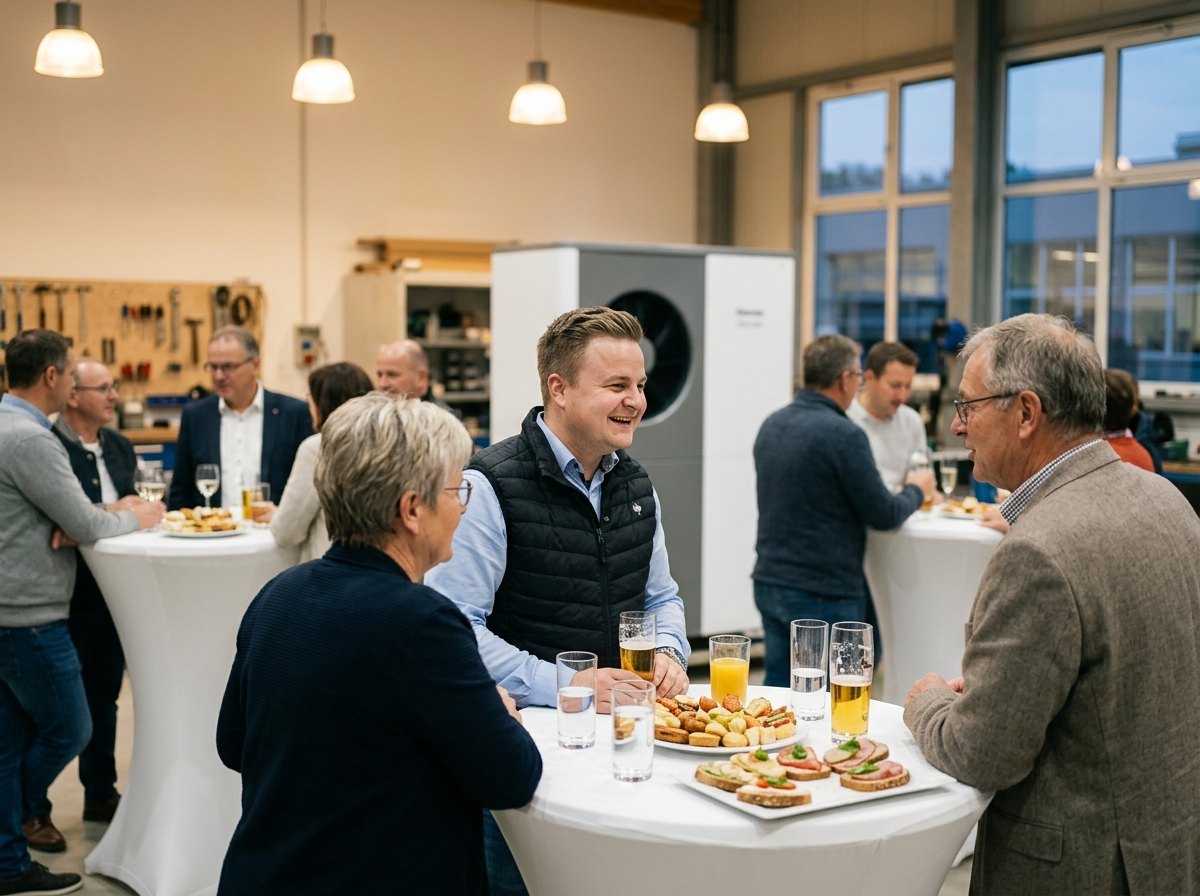 Gäste und Matthias am Stehtisch mit Fingerfood