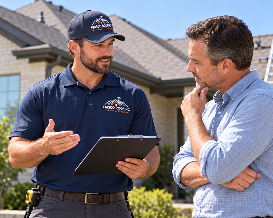 Roofer fastening shingles along a roof course