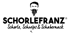 Schorlefranz-Logo mit bärtigem Mann und Text "Schorle, Schorips & Schabernack".