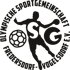Kreisförmiges Logo der "Olympische Sportgemeinschaft Fredersdorf-Vogelsdorf e.V." mit Handballspieler und Ball.