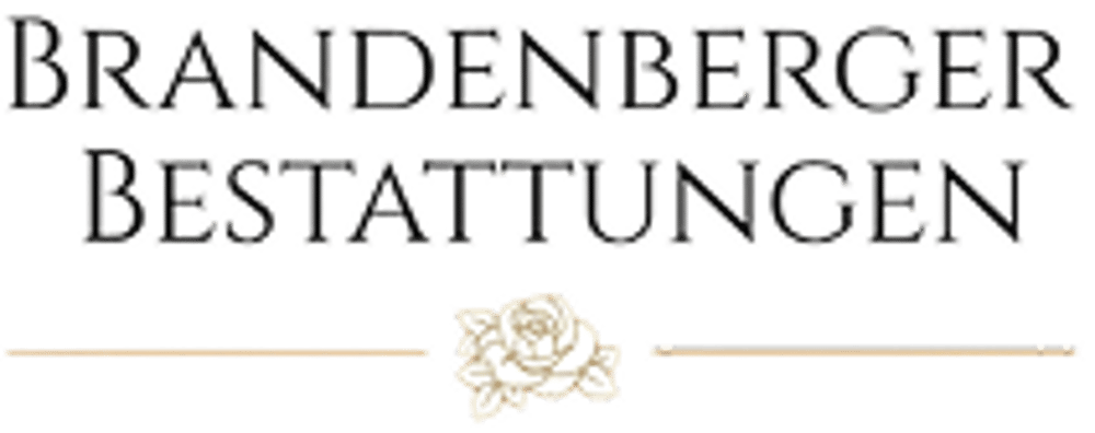 Brandenberger Bestattungen Logo mit einer weißen Rose zwischen zwei goldenen Linien auf grünem Hintergrund.