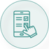 Türkisfarbenes Icon eines Smartphones mit einer Checkliste, auf der eine Hand eine Auswahlbox anklickt.