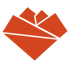 Geometrisches, orangefarbenes Herz in Origami-Optik auf schwarzem Hintergrund.