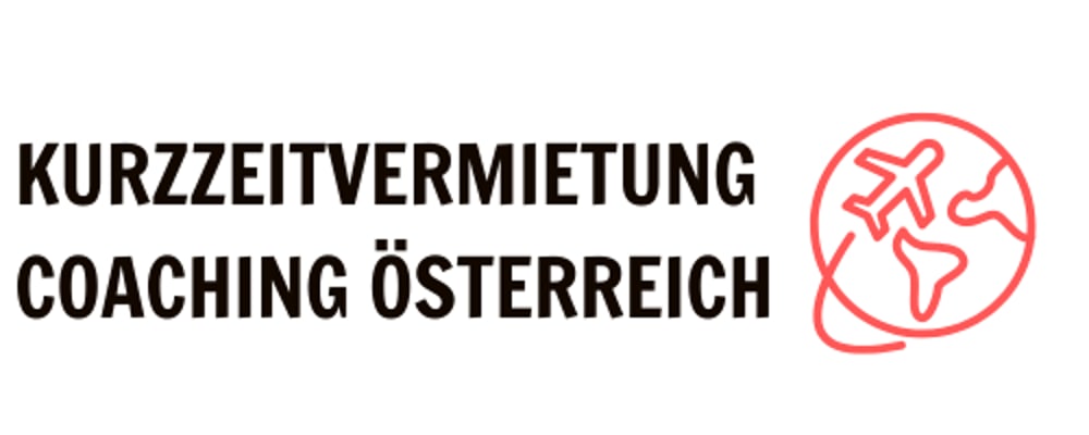 Schwarzer Text "KURZZEITVERMIETUNG COACHING ÖSTERREICH" neben gelbem Globus-Symbol mit Flugzeug.