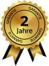 Goldenes Garantiesiegel mit der Aufschrift „2 Jahre“ und „Garantie“ in einem Kreis.