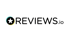Reviews.io Logo: Ein schwarzer Stern in einem blauen und gelben Kreis, gefolgt vom Text "REVIEWS.io".