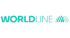 WORLDLINE-Logo in Türkis auf dunkelgrünem Hintergrund, rechts ein Wellenmuster.
