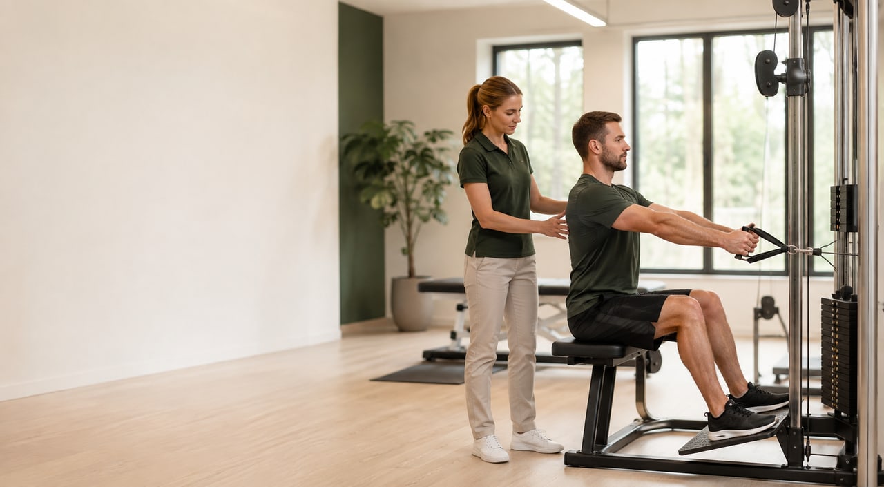 Training an einem Therapiegerät unter Anleitung