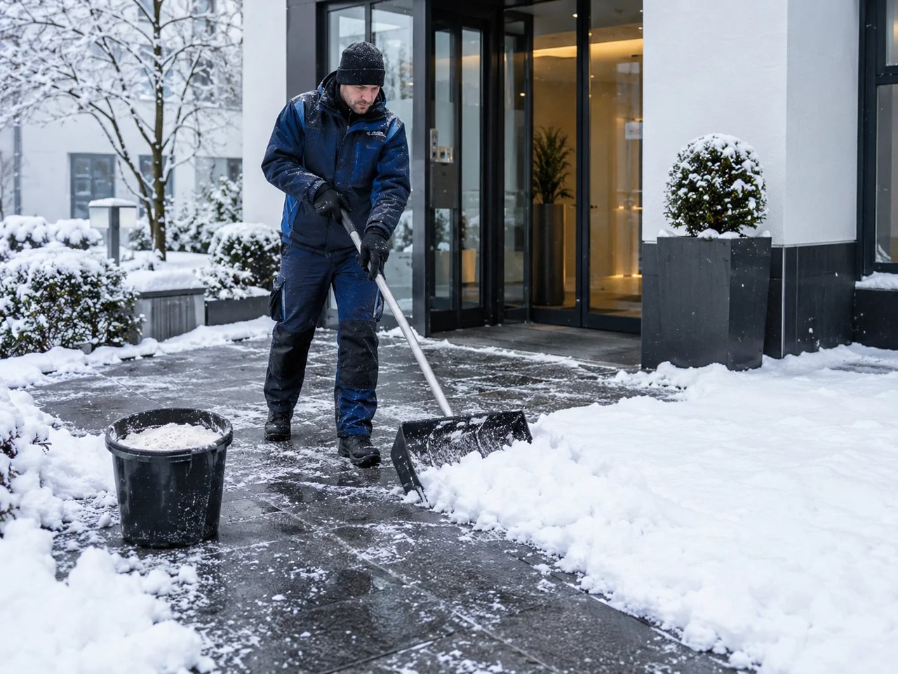 Geräumter und gestreuter Gehweg im Winter