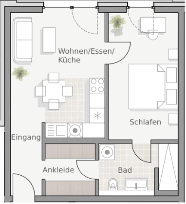 Grundriss Wohnung 14, 2 Zimmer, 47,5 m², 2. Obergeschoss