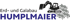 Logo von Erd- und Galabau Humplmaier mit einem Bagger über Pflastersteinen.