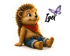 Sitzender Igel mit rotem Halstuch, Jeans und G ürtel, blickt auf einen lila Schmetterling. Text: "Igel".