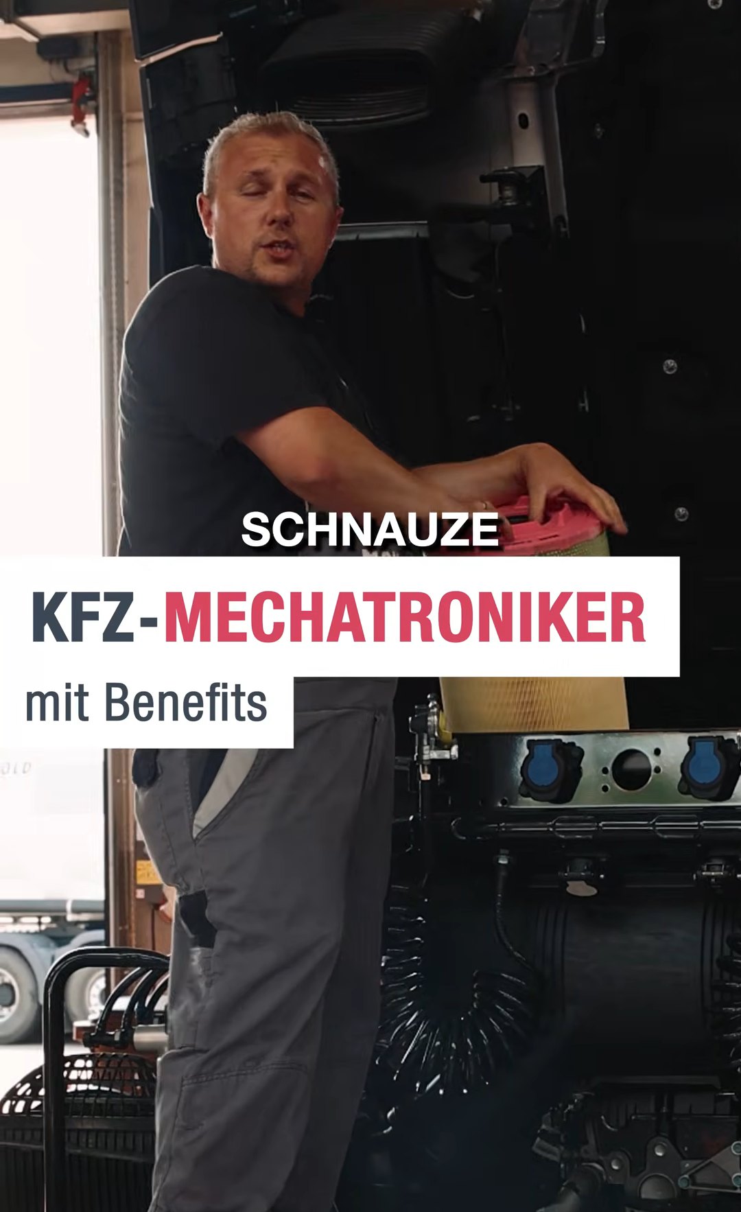 Standbild aus einem Kampagnenvideo, ein Kfz-Mechatroniker in der Werkstatt