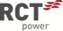 Logo von RCT Power mit "RCT" in Dunkelgrau und "power" in Hellgrau; drei rote Wellenlinien rechts neben "T".