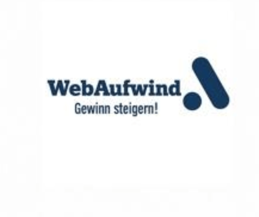 WebAufwind: Gewinn steigern! Logo mit weißer stilisierter Welle und Punkt auf dunkelgrünem Hintergrund. WebAufwind – Inhaber: Wolfgang Beckert