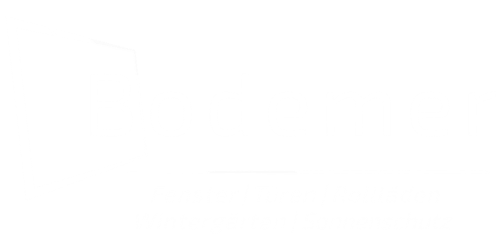 Bodemer Logo mit den Worten "Fenster | Türen | Rollläden Wintergärten | Sonnenschutz".