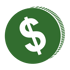 Grüne Münze mit weißem Dollarzeichen.